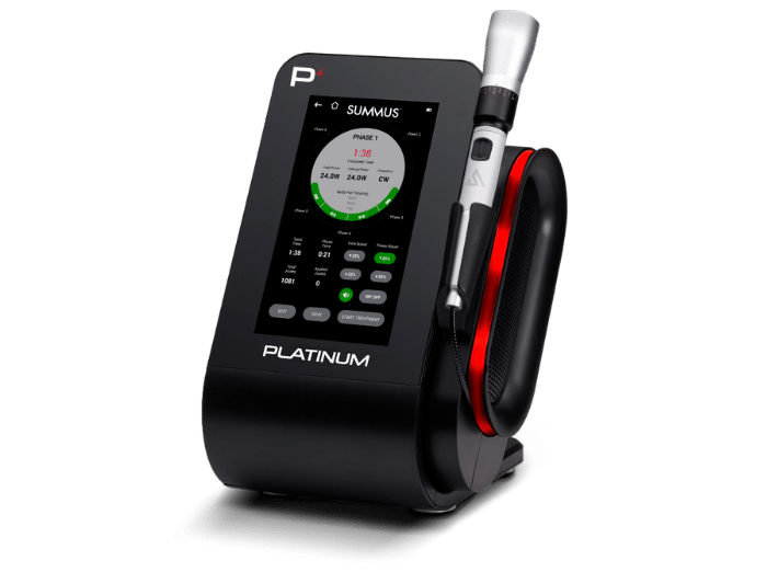 Summus Platinum laser therapy device used for TMJ treatment and pain management.