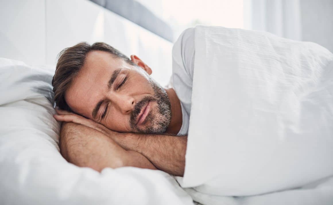 Service page content 7 Man sleeping comfortably on his side, illustrating restful sleep and effective sleep apnea treatment.