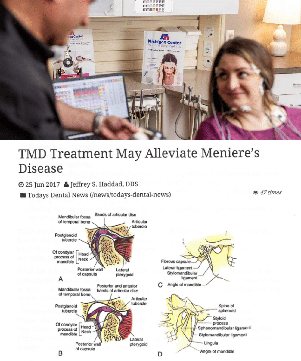 Dr. Haddad with patient and TMJ article screenshot